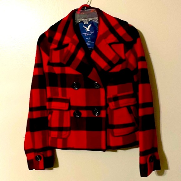 AEO Wool-blend Peacoat Plaid - Picture 1 of 7